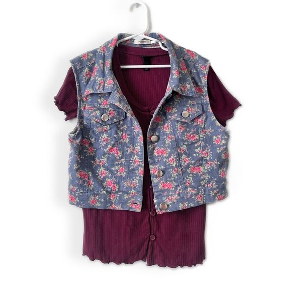 ART Class Buttondown Ribbed Baby Tee in Burgundy Girls Size Medium (6-7) - Picture 4 of 5
